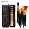 FOCALLURE 10 Colors Nuder Warm Eyeshadow Palette 8PCS Brushes Eye Shadow Blush Powder Eyeliner Lip Eyebrow Brush