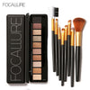 FOCALLURE 10 Colors Nuder Warm Eyeshadow Palette 8PCS Brushes Eye Shadow Blush Powder Eyeliner Lip Eyebrow Brush