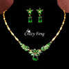 Mother's Day Gift Luxury Gold-color CZ Crystal Necklace Drop Earrings Flower Pendant Jewelry Wedding Jewelry Sets Free shipping
