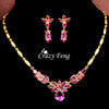 Mother's Day Gift Luxury Gold-color CZ Crystal Necklace Drop Earrings Flower Pendant Jewelry Wedding Jewelry Sets Free shipping