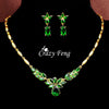 Mother's Day Gift Luxury Gold-color CZ Crystal Necklace Drop Earrings Flower Pendant Jewelry Wedding Jewelry Sets Free shipping