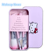 NEW  Hello Kitty 7Pcs/lot Mini Makeup brush Set cosmetics kit de pinceis de maquiagem make up brush Kit with Metal box