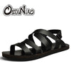 OUDINIAO Mens Shoes Pig Leather Men Sandals Summer Men Shoes Beach Breathable Buckle Gladiator Sandals For Men Zapatillas Hombre