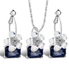 Romantic fine bride Sets blue crystal colorful white flower necklace big Ear ring earrings Jewelry Set for women Wedding Bijoux