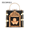 3D Relief Angel Luxury Crossbody Bag Popular Women Diamonds Evening Bags Baroque Style Day Clutches Purse Bags Pearl Chain