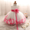 Flower Baby Girl Dress Toddler Kids Girl 1-2 Years Birthday Dresses with Flower Hem Newborn Baptism Clothing Infant Baby Clohtes