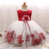 Flower Baby Girl Dress Toddler Kids Girl 1-2 Years Birthday Dresses with Flower Hem Newborn Baptism Clothing Infant Baby Clohtes