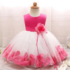 Flower Baby Girl Dress Toddler Kids Girl 1-2 Years Birthday Dresses with Flower Hem Newborn Baptism Clothing Infant Baby Clohtes