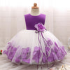 Flower Baby Girl Dress Toddler Kids Girl 1-2 Years Birthday Dresses with Flower Hem Newborn Baptism Clothing Infant Baby Clohtes