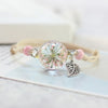 Handmade Ceramic Bead Crystal Glass Dried Flower Lace Preserved Fresh Flower Ball Metal Weave Bracelet Women Terrarium Jewelry