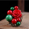 Hot Sale Retro Original Ring For Women 2017 Chinese knot National Wind Ring finger Red Rose FLOWER Handmade Jewelry Female