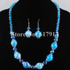 Free Shipping Blue Green Black Grey Red Purple Clear Crystal Lampwork Glass Round Beads Necklace Earrings Jewelry Set TBM313