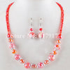 Free Shipping Blue Green Black Grey Red Purple Clear Crystal Lampwork Glass Round Beads Necklace Earrings Jewelry Set TBM313